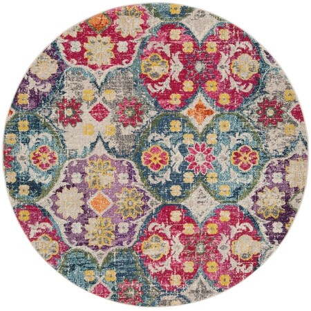 Safavieh 6 ft. - 7 in. x 6 ft. - 7 in. Monaco Power Loomed Rug Round - Grey & Fuchsia MNC248R-7R